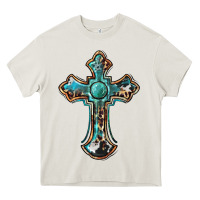 Cream western cross Heavy Core Tee - BarkalooDesign