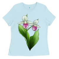 Baby Blue Pink And White Lady's Slipper Flower Illustrations Ladies Tee - LillyAllenDesigns