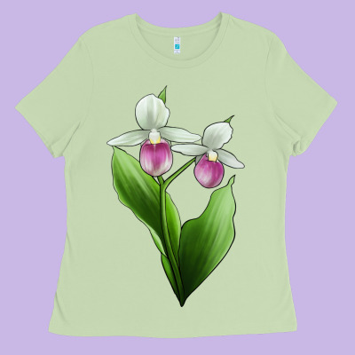 Pink And White Lady's Slipper Flower Illustrations Ladies Tee Designed By Lillyallendesigns