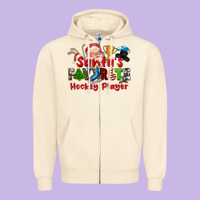 Santas Favorite Hockey Player Zipper Hoodie Designed By Cowgirlartshop