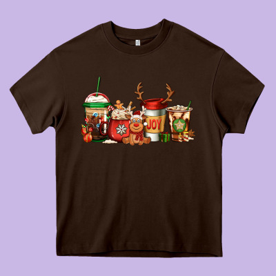Reindeer Christmas Coffee Cups Heavy Core Tee Designed By Jasminsmagicworld