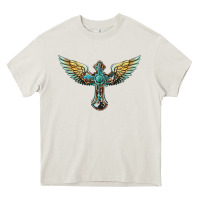 Cream western cross wings Heavy Core Tee - BarkalooDesign