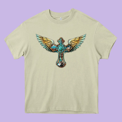Western Cross Wings Heavy Core Tee Designed By Barkaloodesign
