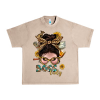 French Oak Western Messy Bun Boss Lady With Money Urban Heavy Tee - BundleAndBundleShop