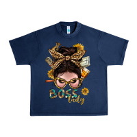 Navy Western Messy Bun Boss Lady With Money Urban Heavy Tee - BundleAndBundleShop