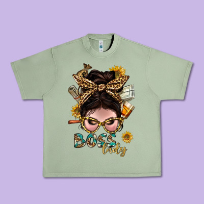 Western Messy Bun Boss Lady With Money Urban Heavy Tee Designed By Bundleandbundleshop
