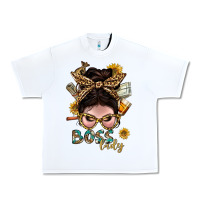 White Western Messy Bun Boss Lady With Money Urban Heavy Tee - BundleAndBundleShop