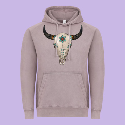 Turquoise Bull Skull Vintage Hoodie Designed By Jasminsmagicworld