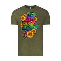 Vintage Olive LGBTQ+ Lightnin' Bolt With Sunflower Vintage Tee - BundleAndBundleShop