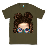 Army Green Messy Bun Mom And Glitter Glasses Classic Tee - BundleAndBundleShop