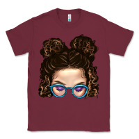 Burgundy Messy Bun Mom And Glitter Glasses Classic Tee - BundleAndBundleShop