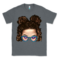 Charcoal Heather Messy Bun Mom And Glitter Glasses Classic Tee - BundleAndBundleShop