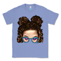 Colony Blue Messy Bun Mom And Glitter Glasses Classic Tee - BundleAndBundleShop