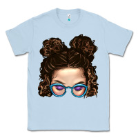 Dusty Blue Messy Bun Mom And Glitter Glasses Classic Tee - BundleAndBundleShop