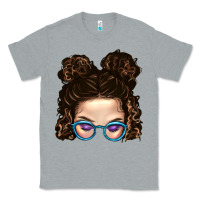 Heather Grey Messy Bun Mom And Glitter Glasses Classic Tee - BundleAndBundleShop