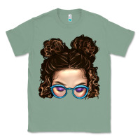 Sage Messy Bun Mom And Glitter Glasses Classic Tee - BundleAndBundleShop