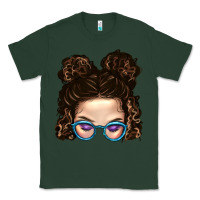 Sports Green Messy Bun Mom And Glitter Glasses Classic Tee - BundleAndBundleShop
