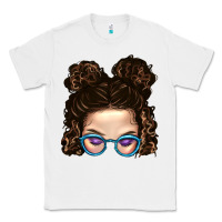 White Messy Bun Mom And Glitter Glasses Classic Tee - BundleAndBundleShop