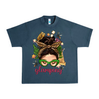 Midnight Navy Glamping Messy Bun With Glamping Camp Tent Bbs Urban Heavy Tee - BundleAndBundleShop