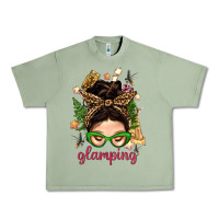 Oil Green Glamping Messy Bun With Glamping Camp Tent Bbs Urban Heavy Tee - BundleAndBundleShop