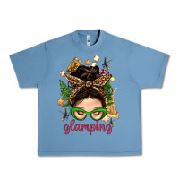 Pebble Blue Glamping Messy Bun With Glamping Camp Tent Bbs Urban Heavy Tee - BundleAndBundleShop