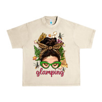 Sandshell Glamping Messy Bun With Glamping Camp Tent Bbs Urban Heavy Tee - BundleAndBundleShop