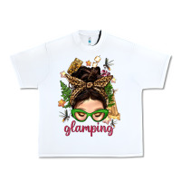 White Glamping Messy Bun With Glamping Camp Tent Bbs Urban Heavy Tee - BundleAndBundleShop