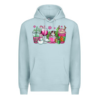 Blue Mist pink christmas snowman coffee cups Premium Hoodie - OliviaCreatesArt