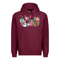 Burgundy pink christmas snowman coffee cups Premium Hoodie - OliviaCreatesArt