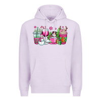 Lilac pink christmas snowman coffee cups Premium Hoodie - OliviaCreatesArt