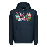 Navy pink christmas snowman coffee cups Premium Hoodie - OliviaCreatesArt