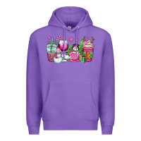 Purple pink christmas snowman coffee cups Premium Hoodie - OliviaCreatesArt