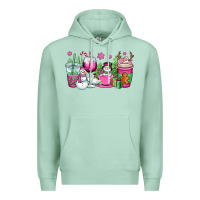 Seafoam pink christmas snowman coffee cups Premium Hoodie - OliviaCreatesArt