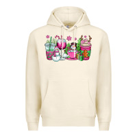 Pink Christmas Snowman Coffee Cups Premium Hoodie | Teevron