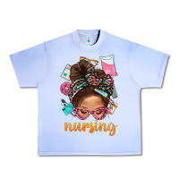Grape Ice Messy Bun Nursing With Leopard Glasses Bbs Urban Heavy Tee - BundleAndBundleShop