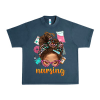 Midnight Navy Messy Bun Nursing With Leopard Glasses Bbs Urban Heavy Tee - BundleAndBundleShop