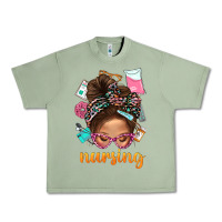 Oil Green Messy Bun Nursing With Leopard Glasses Bbs Urban Heavy Tee - BundleAndBundleShop
