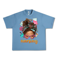 Pebble Blue Messy Bun Nursing With Leopard Glasses Bbs Urban Heavy Tee - BundleAndBundleShop