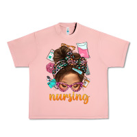 Salmon Messy Bun Nursing With Leopard Glasses Bbs Urban Heavy Tee - BundleAndBundleShop