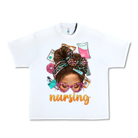 White Messy Bun Nursing With Leopard Glasses Bbs Urban Heavy Tee - BundleAndBundleShop