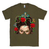 Army Green Messy Bun Mom Faith And Rose Classic Tee - BundleAndBundleShop