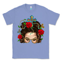 Colony Blue Messy Bun Mom Faith And Rose Classic Tee - BundleAndBundleShop