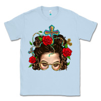 Dusty Blue Messy Bun Mom Faith And Rose Classic Tee - BundleAndBundleShop