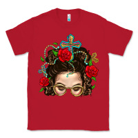 Red Messy Bun Mom Faith And Rose Classic Tee - BundleAndBundleShop