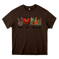 Chocolate Brown Peace love western christmas trees Heavy Core Tee - Jasminsmagicworld