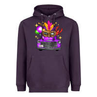 Plum Mardi Gras Truck Leopard Mask Heavyweight Hoodie - FaDigitalArtStudio