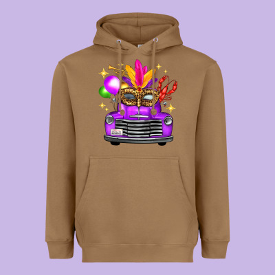 Mardi Gras Truck Leopard Mask Heavyweight Hoodie Designed By Fadigitalartstudio