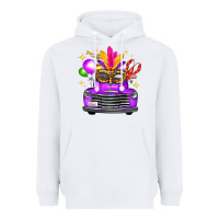 White Mardi Gras Truck Leopard Mask Heavyweight Hoodie - FaDigitalArtStudio