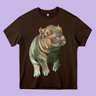 Baby Hippo Heavy Core Tee Designed By Lillyallendesigns