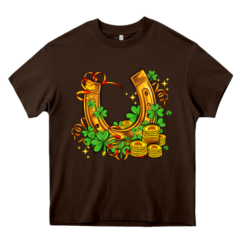 Horseshoe With Shamrocks And Coin Heavy Core Tee by AdoDesignShop | Teevron
